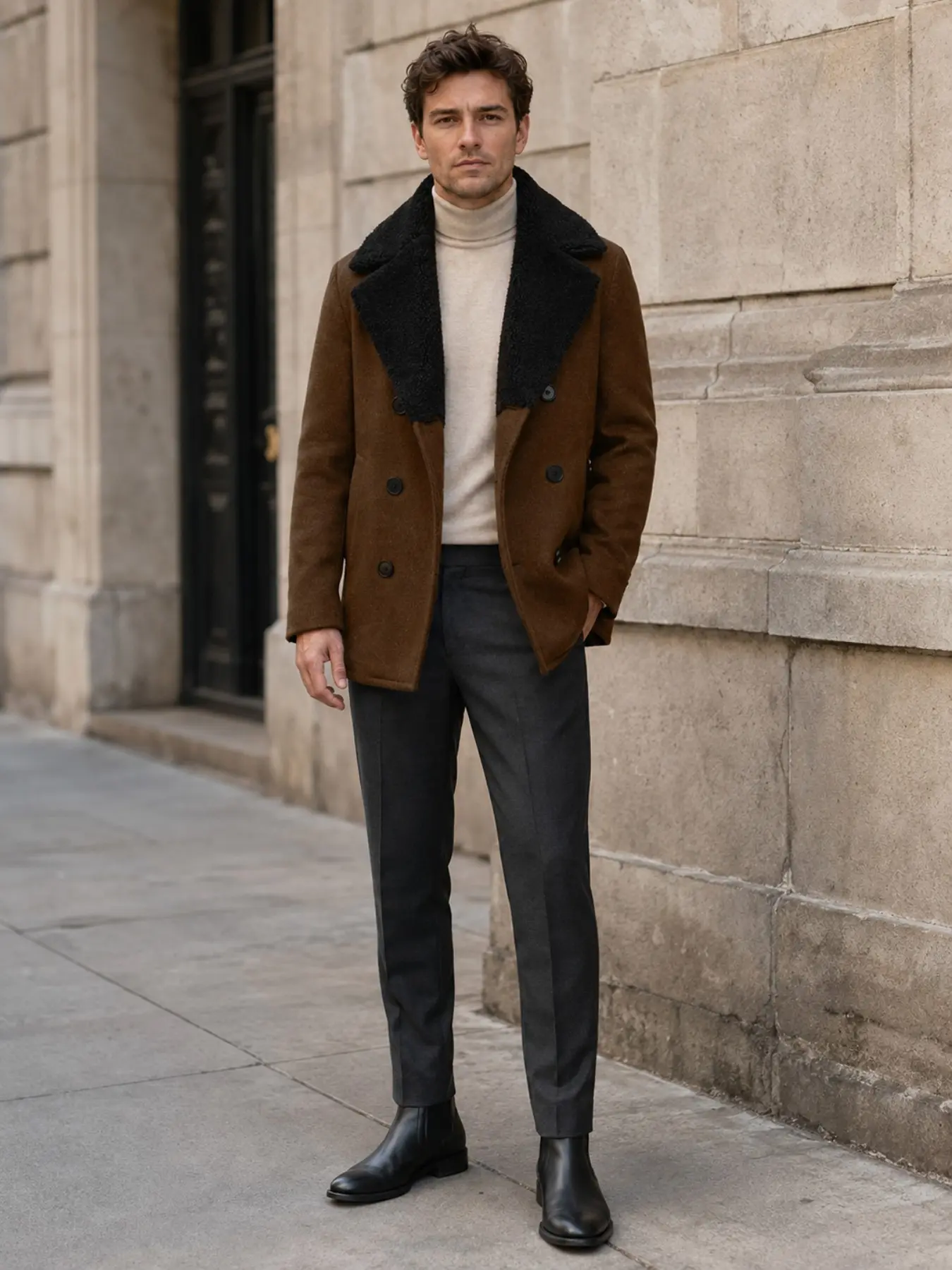 Men's Woolen Coat with Double Button Design, Slim Fit Wool Jacket, Stylish Men's Outerwear, Perfect for Winter Fashion