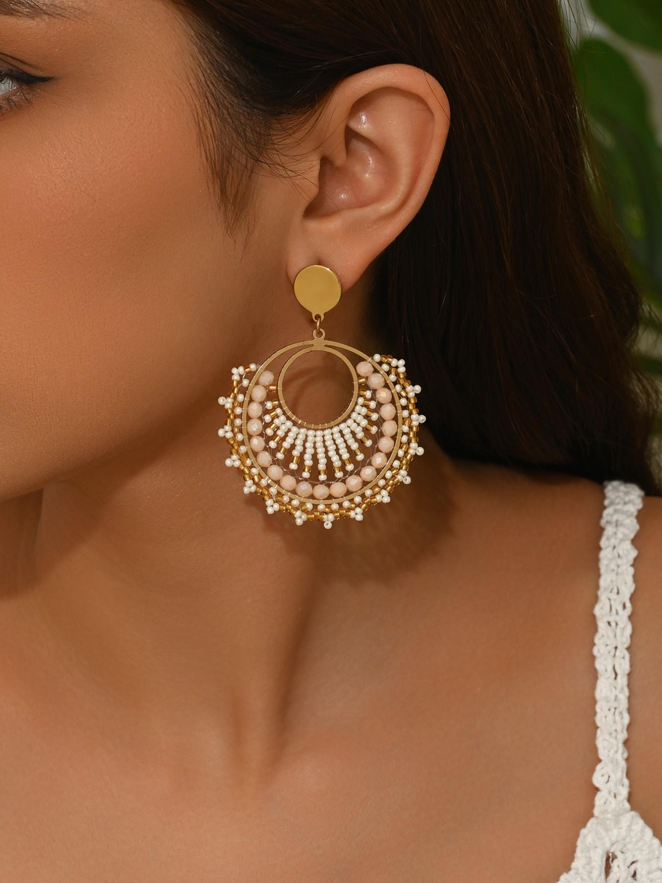 1 pair Boho Style Handmade Beaded Dangle Earrings, Vintage Ethnic Multicolor Jewelry, Perfect for Weddings, Parties, Festivals, Gifts