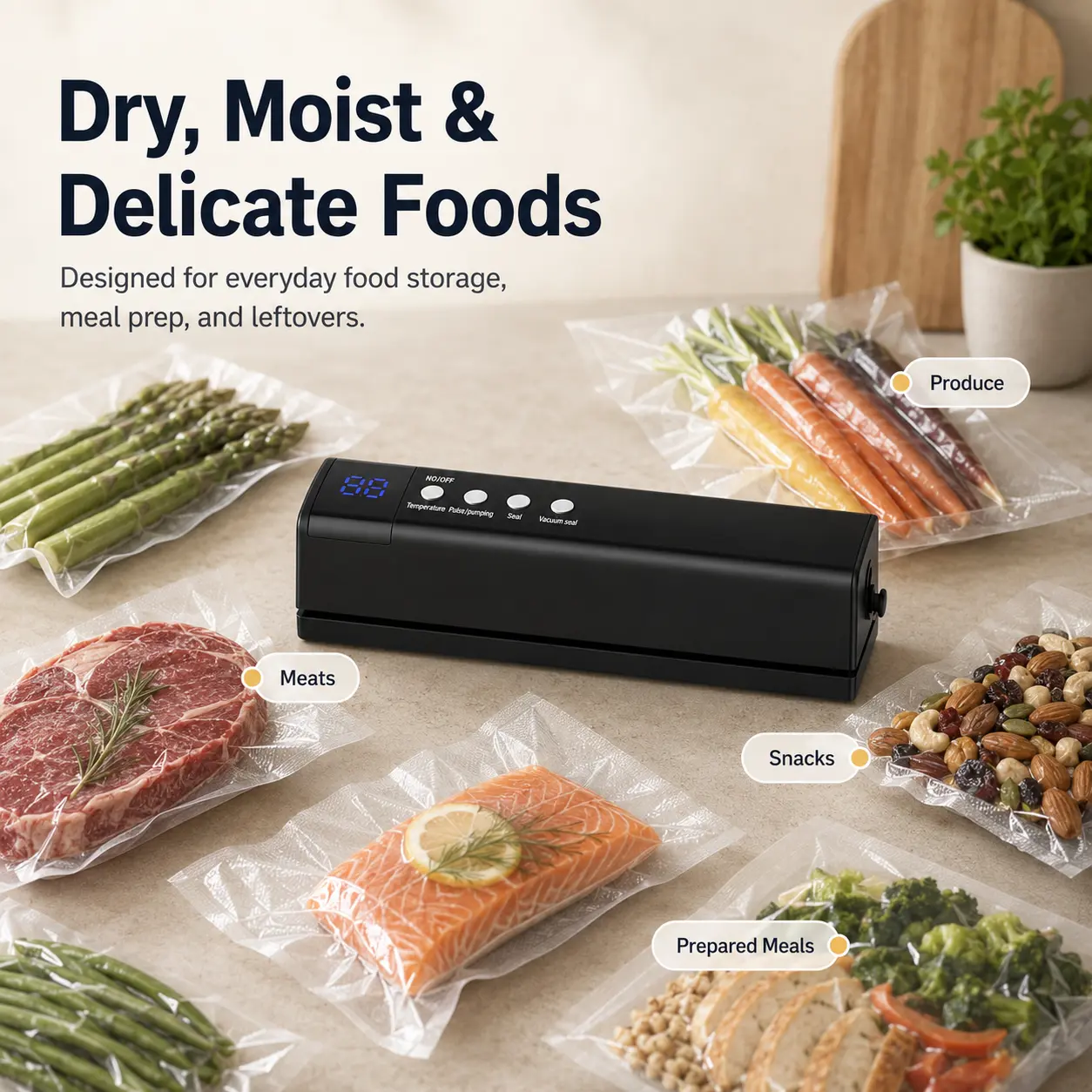 Mini Rechargeable Wireless Food Vacuum Sealer – Multifunctional Household Kitchen Vacuum Sealer with Touch Control (Vacuum & Seal)