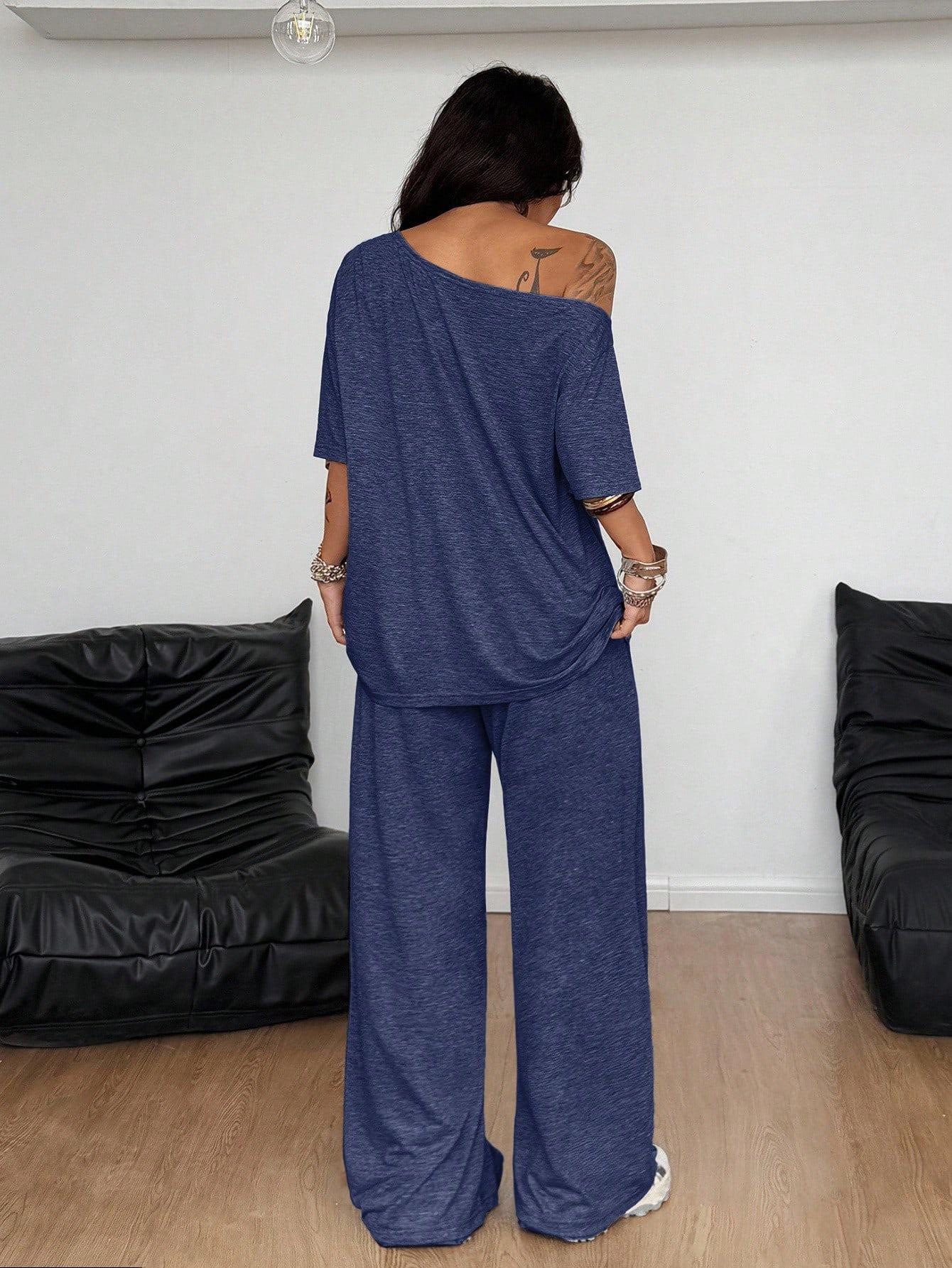 Women Off Shoulder Sweatsuits Oversized Pullover Sweatshirt and Wide Leg Pants Lounge Sets Two Piece Outfits