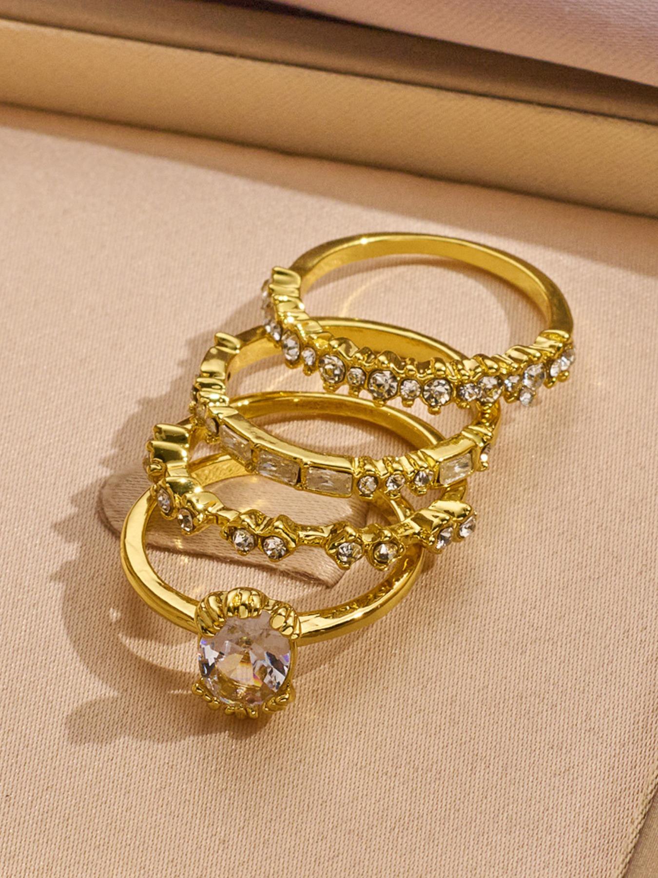 Elegant Stackable Rings Set, 4pcs Layering Rings, Sparkling Simulated Zirconia, Perfect Gift for Special Occasions, Fashion Stackable Rings