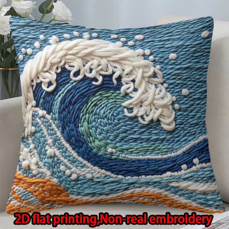 2D flat print 1pc short plush decoration single-sided pillowcase waves curling foam non-real embroidery Machine washable multi-size pillowcase suitable for bedrooms living rooms sofa(excluding pillow core)
