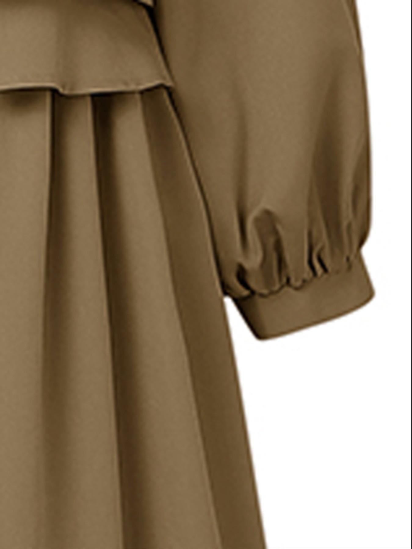 Women's Casual Long Sleeve Dress, Pure Color A-Line Design, Autumn Retro Style, Comfortable and Stylish, Perfect for Daily Wear