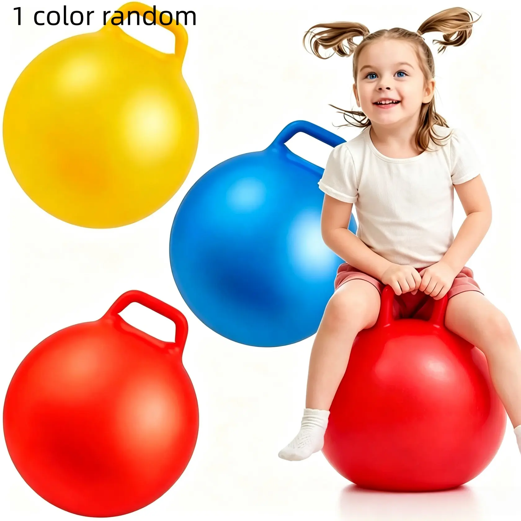 22-Inch Bounce Ball with Handle, Large Jumping Ball for Kids Ages 3-6, Birthday Gift, Christmas, Halloween, Easter, Random Color, Bouncy Ball