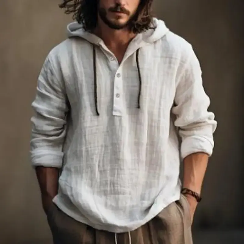Unisex Cotton-Linen Hooded Pullover Sweatshirt, Long-Sleeve Casual Tops for Spring-Summer Sports & Outdoor Daily Leisure