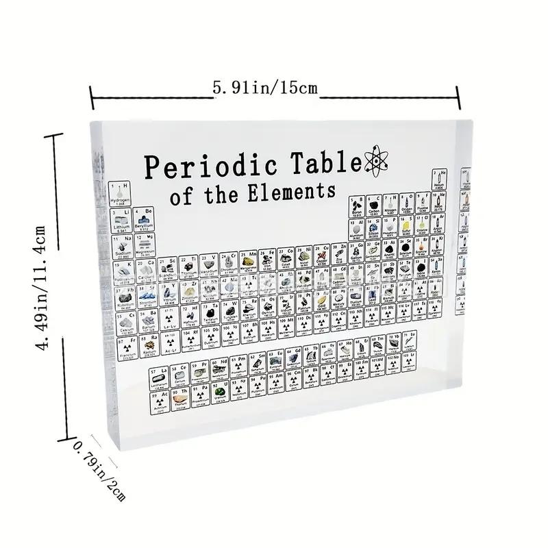 Acrylic Periodic Table Display Block, Educational Chemistry Teaching Tool, Color-Coded Atomic Data, Ideal Gift for Students & Teachers