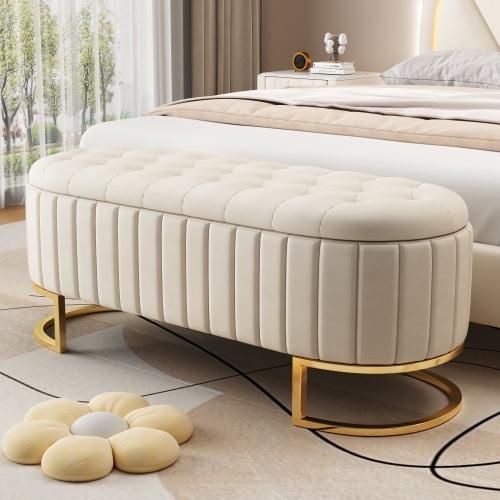 Bellemave Elegant Upholstered Velvet Storage Ottoman with Button-Tufted Design, Metal Legs, Fully Assembled for Bedroom, Living Room, Beige Bellemave Elegant Upholstered Velvet Storage Ottoman with Button-Tufted Design, Metal Legs, Fully Assembled for Bedroom, Living Room, Beige