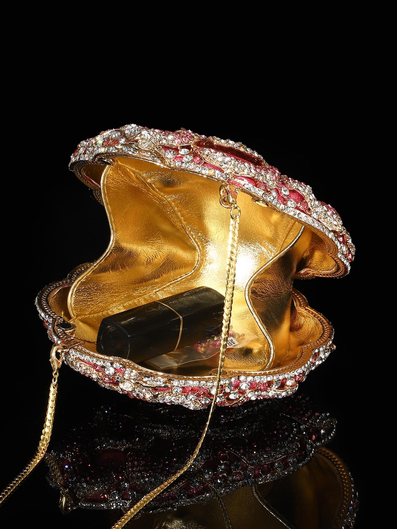 1pc Mini Elegant Clutch Bags Rhinestone Flower Design Evening Purses For Party&Prom,Luxury Metal Crystal Handmade Clutch Bags For Women,Full Diamond Dinner Clutches Novelty/Glitter Handbags For Wedding Bride/Gifts