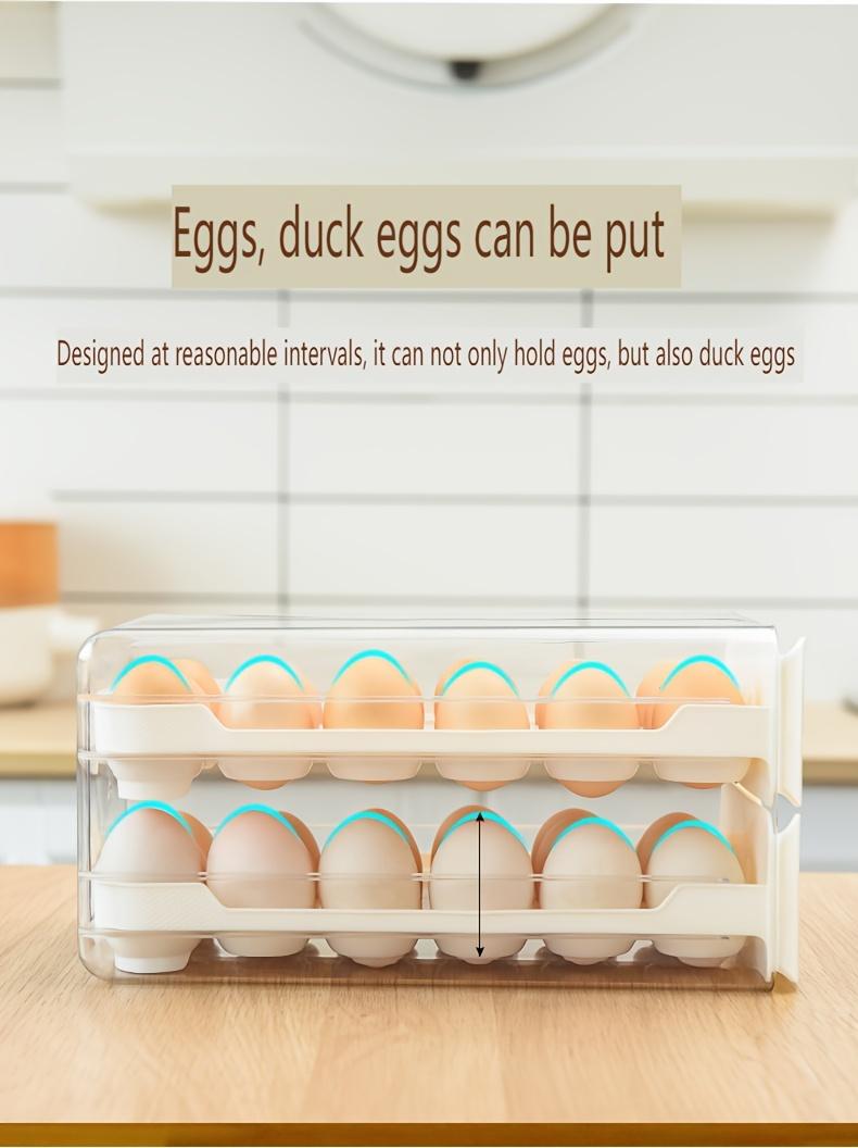 Double Layer Fresh Egg Storage Container, Holds 18 Eggs Per Layer, Transparent Stackable Plastic Tray with Handle, for Fridge Kitchen Home, Refrigerator Accessories