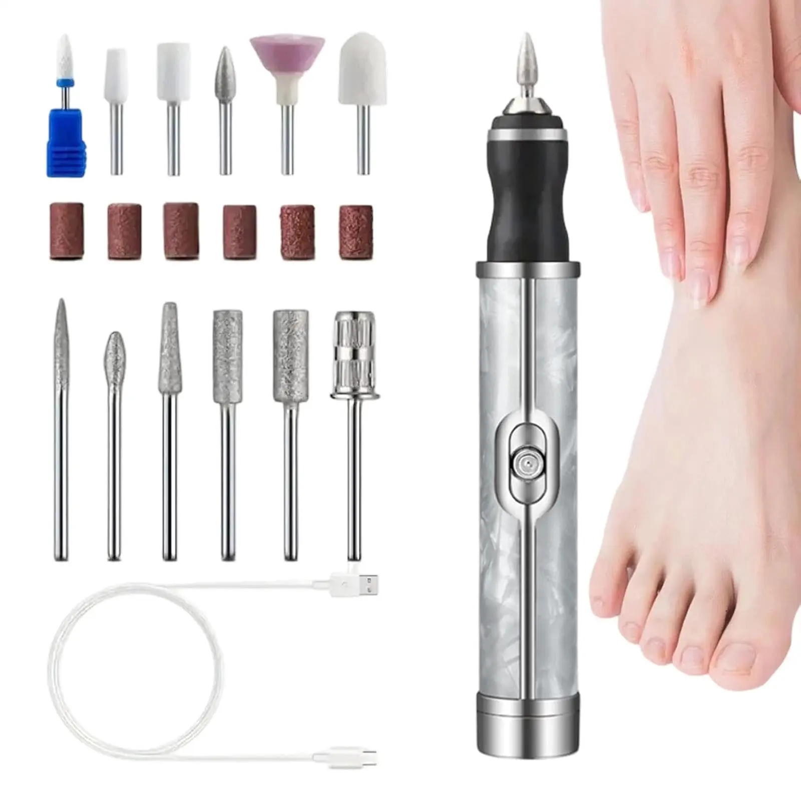 Electric Nail File 4-Speed Rechargeable Pedicure Trimmer, Professional Nail Drill for Thick Toenails and Cuticle, Home Travel Salon Foot Care for Women Men
