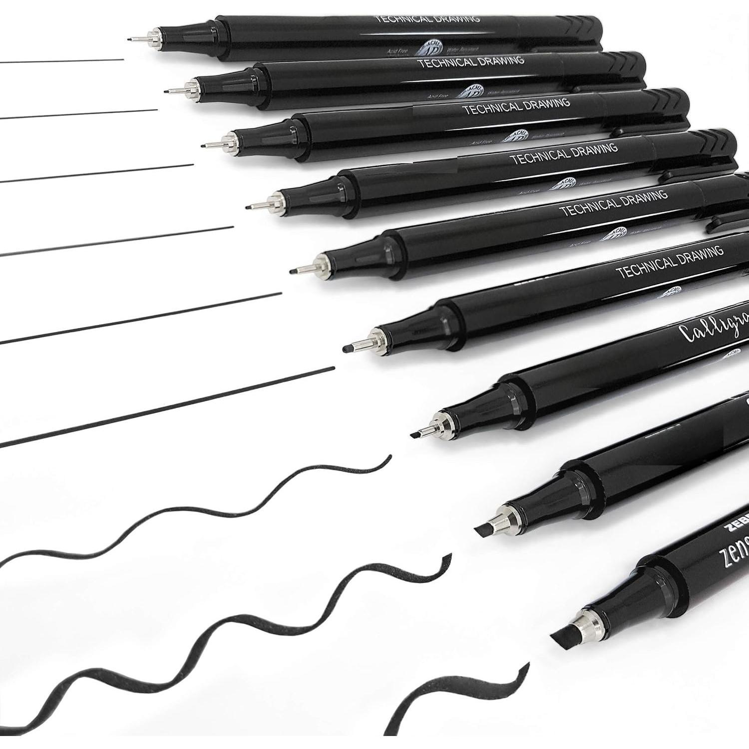 Zensations Technical Drawing Fineliner Pens – Full Set of 6 Grades – Black Ink
