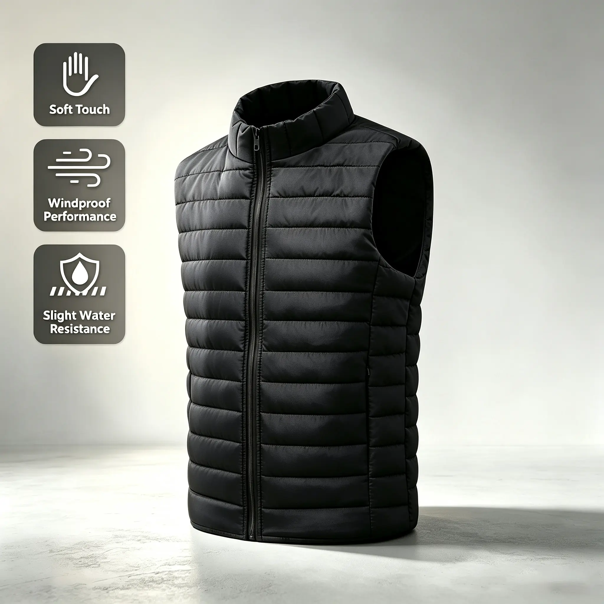 Men’s Stand Collar Padded Vest, Lightweight Quilted Sleeveless Jacket, Windproof Water Resistant Thermal Gilet, Full Zip Casual Insulated Outerwear for Fall Winter Daily & Outdoor
