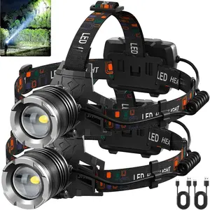 LED Rechargeable Headlamp, 3000 Lumens Super Bright Head Lamp with 5 Modes, 90 ° Adjustable, USB Rechargeable, Waterproof LED Headlamps  Adults Camping, Hiking, Climbing (2 Pack)