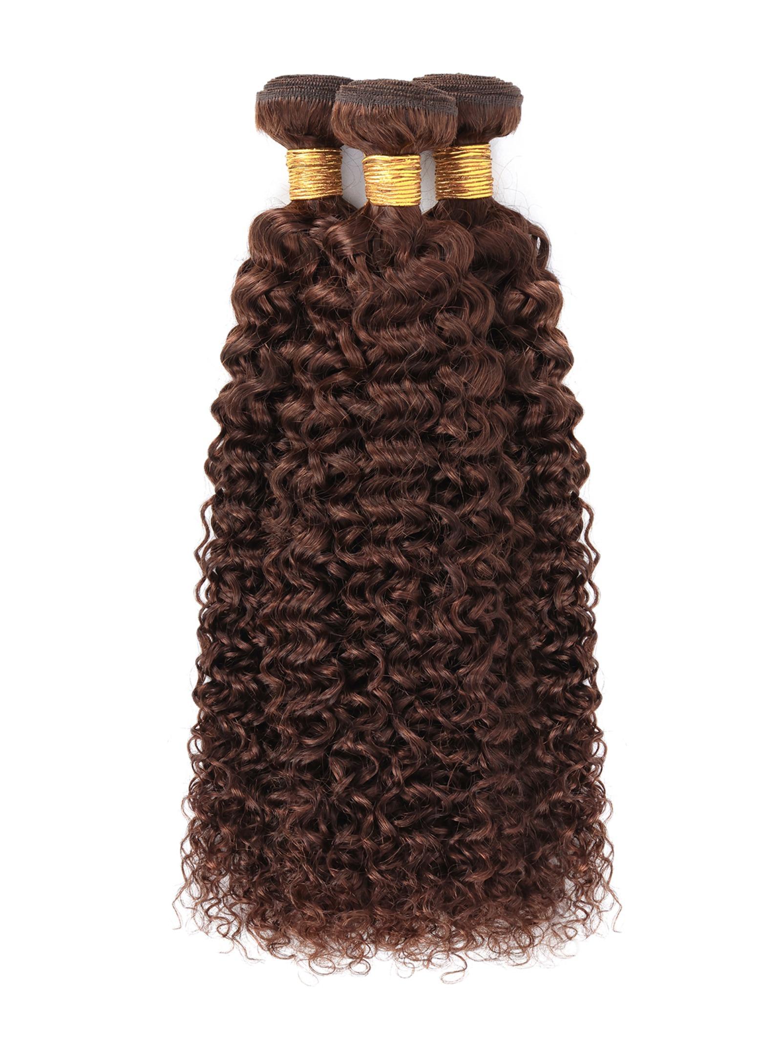 3PCS 4#-JC Jerry Curly Human Hair Bundles, Medium Brown Brazilian Hair