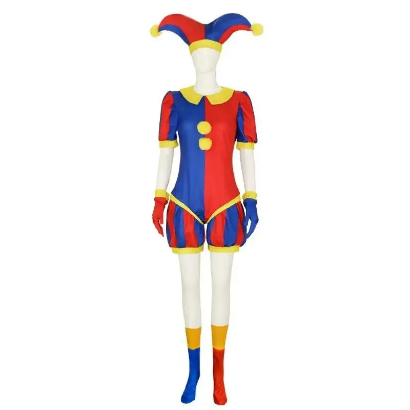 New Pomni Cosplay Costume Anime The Amazing Digital Circus Cartoon Uniform Hat Gloves Halloween Party for Women Men Costumes