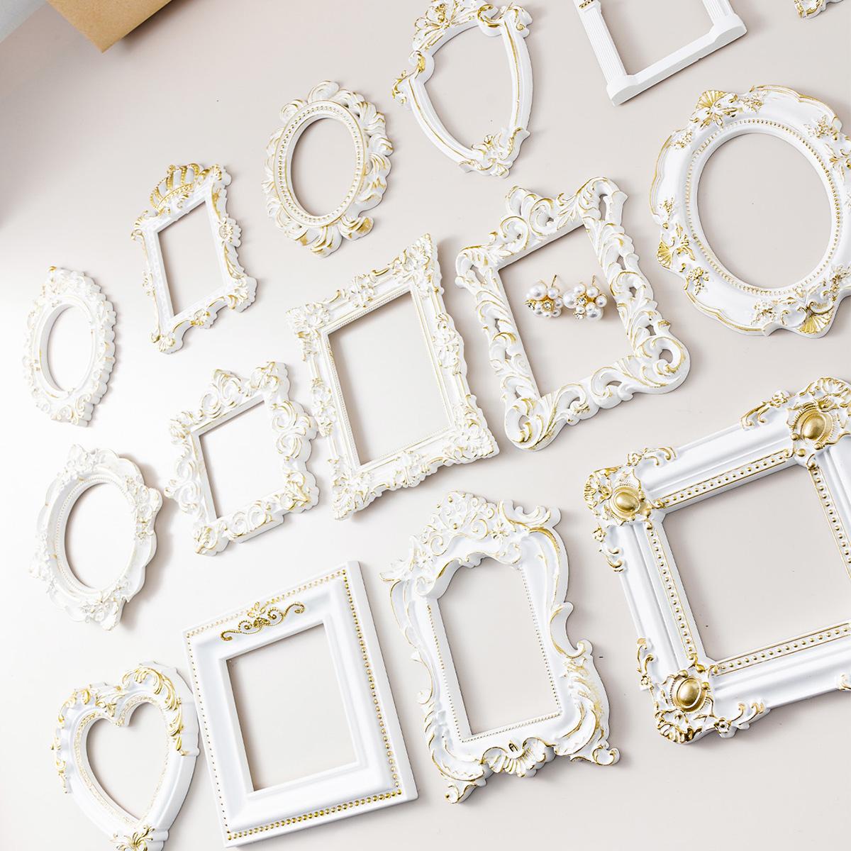 European Style Gold-Trimmed Mini Carved Frame, Resin Hand-Painted Indoor Desktop Decor, DIY Craft Kit, Wedding & Festival Decoration