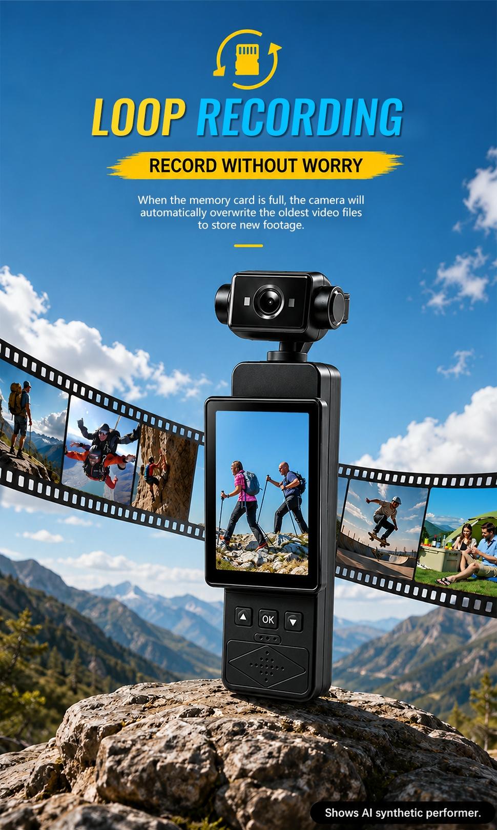 Action Camera, Back Clip Hands Free Wearing, Wearable Action Cam, 270° Rotatable Camera Lens, 90° Adjustable Screen,Loop Auto Overwrite Recording, HD  Clear Photo Shot, For Pet Walking  Cycling , Portable Vlog Cam