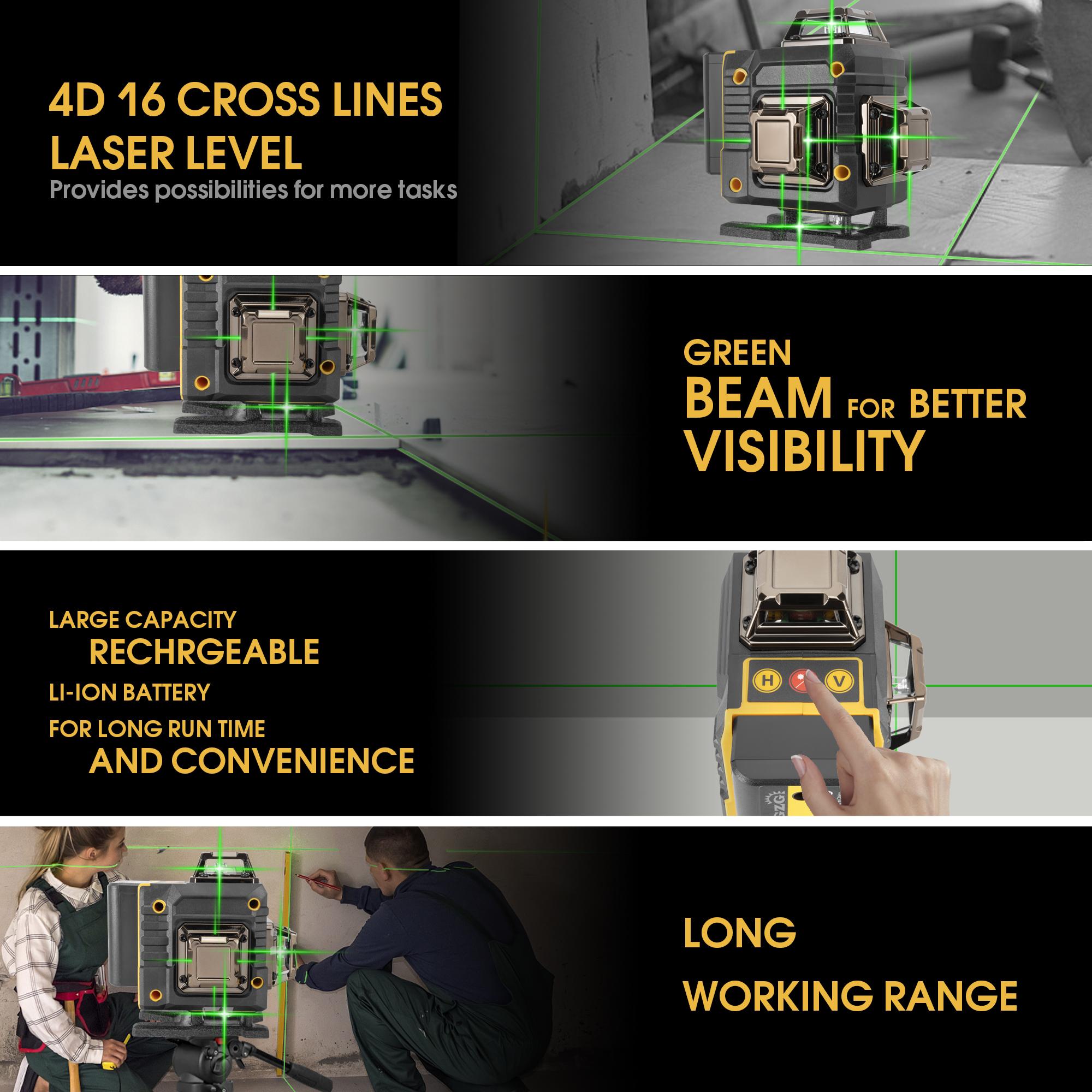 GZG 1 Set of 16 Lines of Laser Level Kits with Digital Display, Remote Control & USB Charging, Ideal for Home Renovation & Woodworking Gifts