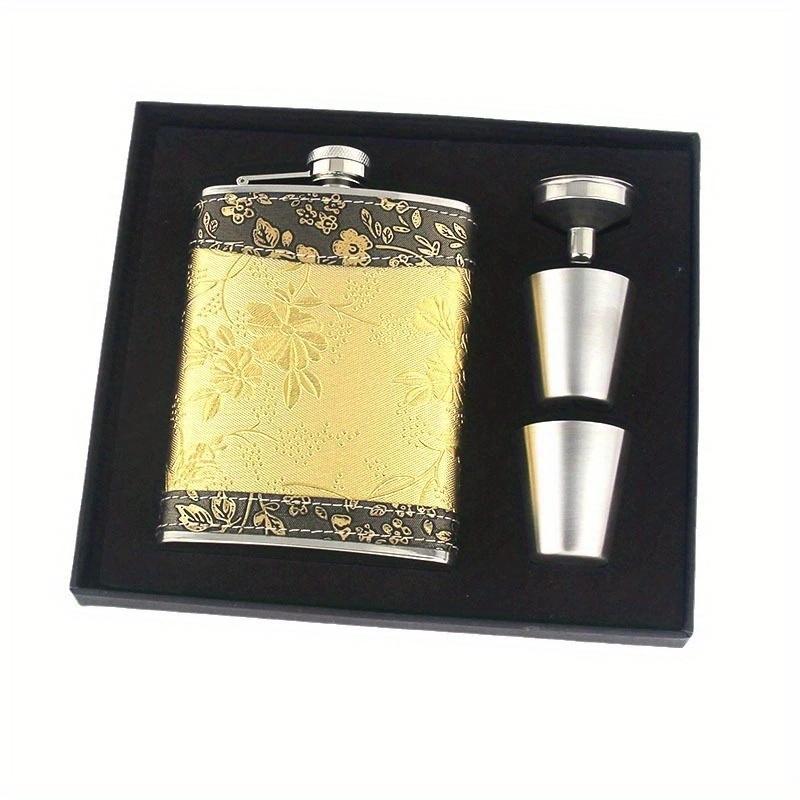 Multi-Style High-End Stainless Steel Flask Set - Portable Leak-Proof Whiskey Rum Vodka Hip Flask with Gift Box, Drinkware, Great Gift for Friends Elders Holidays, Perfect for St. Patrick's Day Easter Valentine's Day Eid Celebrations.