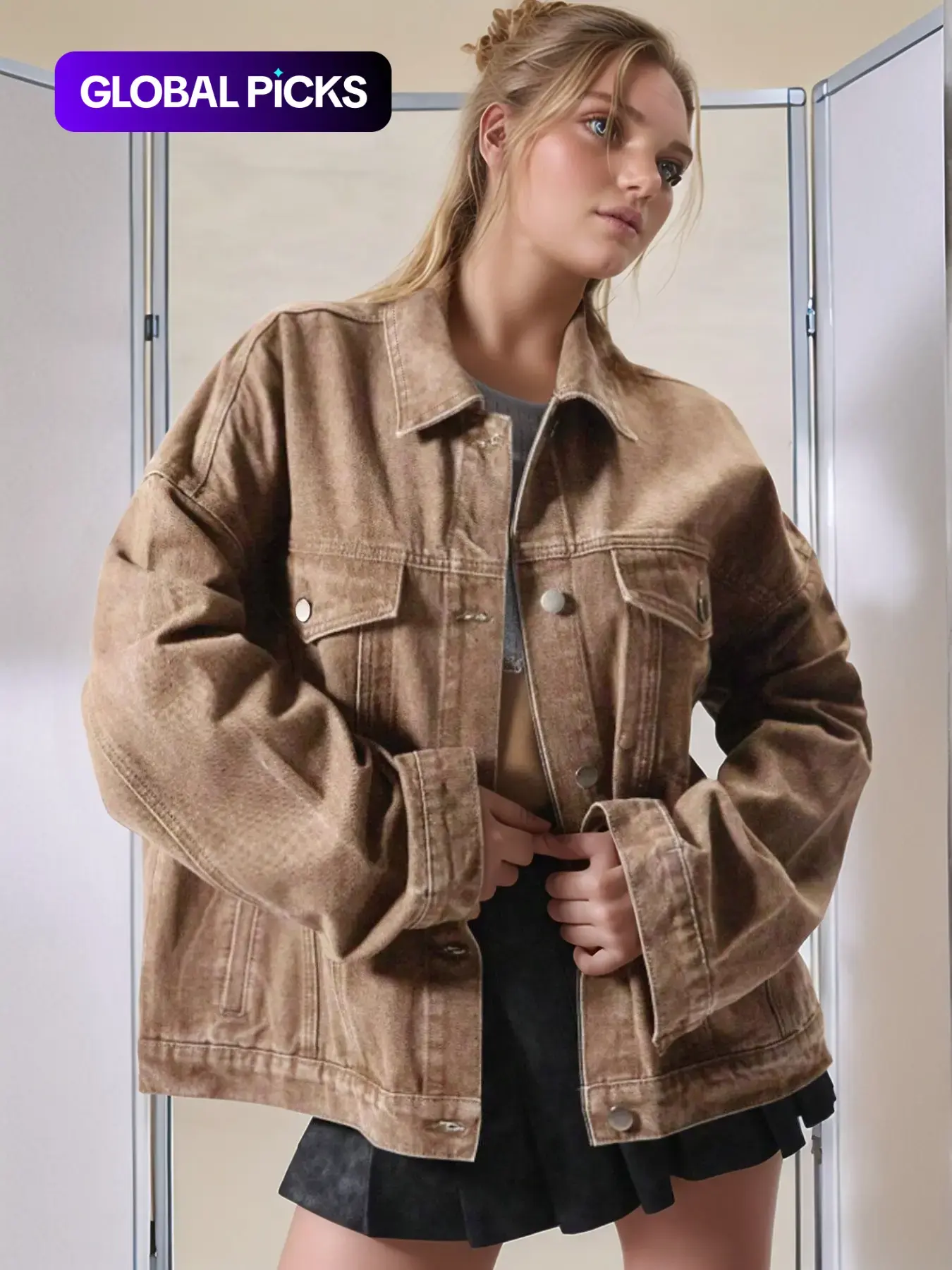Women's Plain Basic Button-Front Drop-Shoulder Fitted Denim Jacket Coats, Casual Long-Sleeve Collared Pocket Outerwear for Daily Wear, Aesthetic Womenswear
