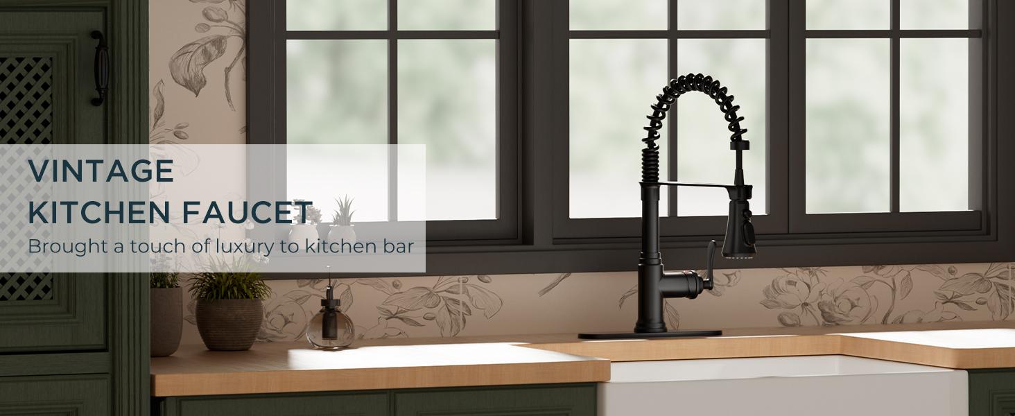 FORIOUS Antique Kitchen Faucet, Pull Down Sprayer, Oil Rubbed Brown, 3 Modes High Arc, Stainless Steel Deck Plate, Fit 1 or 3 Hole, Kitchen Bar Camper Home Fixtures Switch