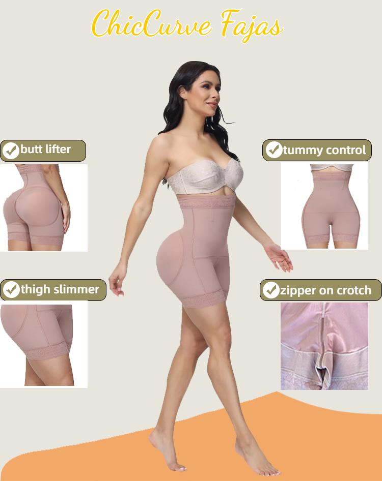 ChicCurve Women's High Waist Slimming Butt Lifter Shorts with Crotch Zipper Seamless Tummy Control Shapewear for Comfortable Fit & Smooth Style