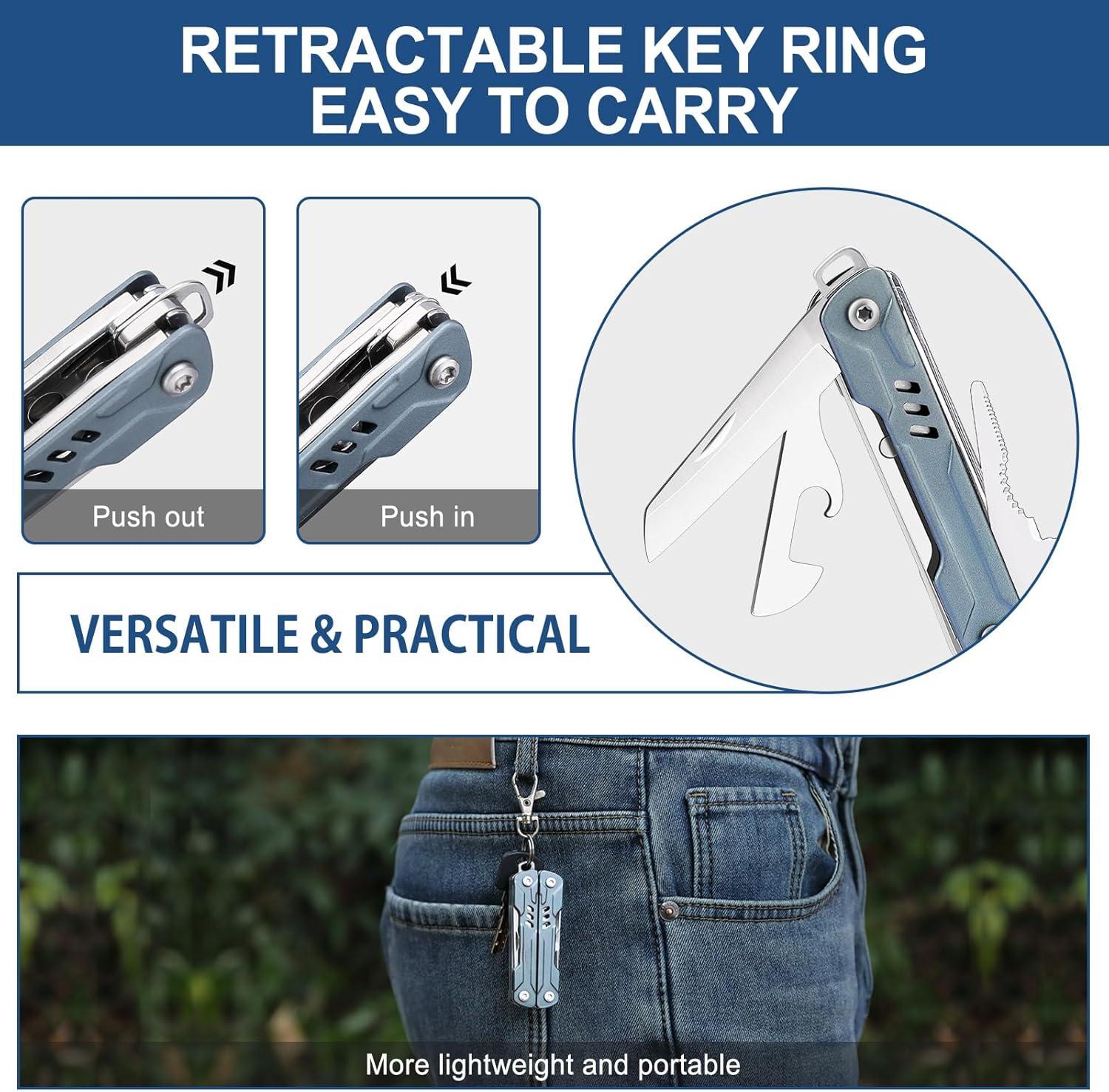 S11 Keychain Multitool, 11-in-1 Compact EDC Pliers with Pocket Knife, Scissors & Screwdrivers, Lightweight Small Multitool for DIY, Travel, Camping, and Gift, Cool Gadget for Men