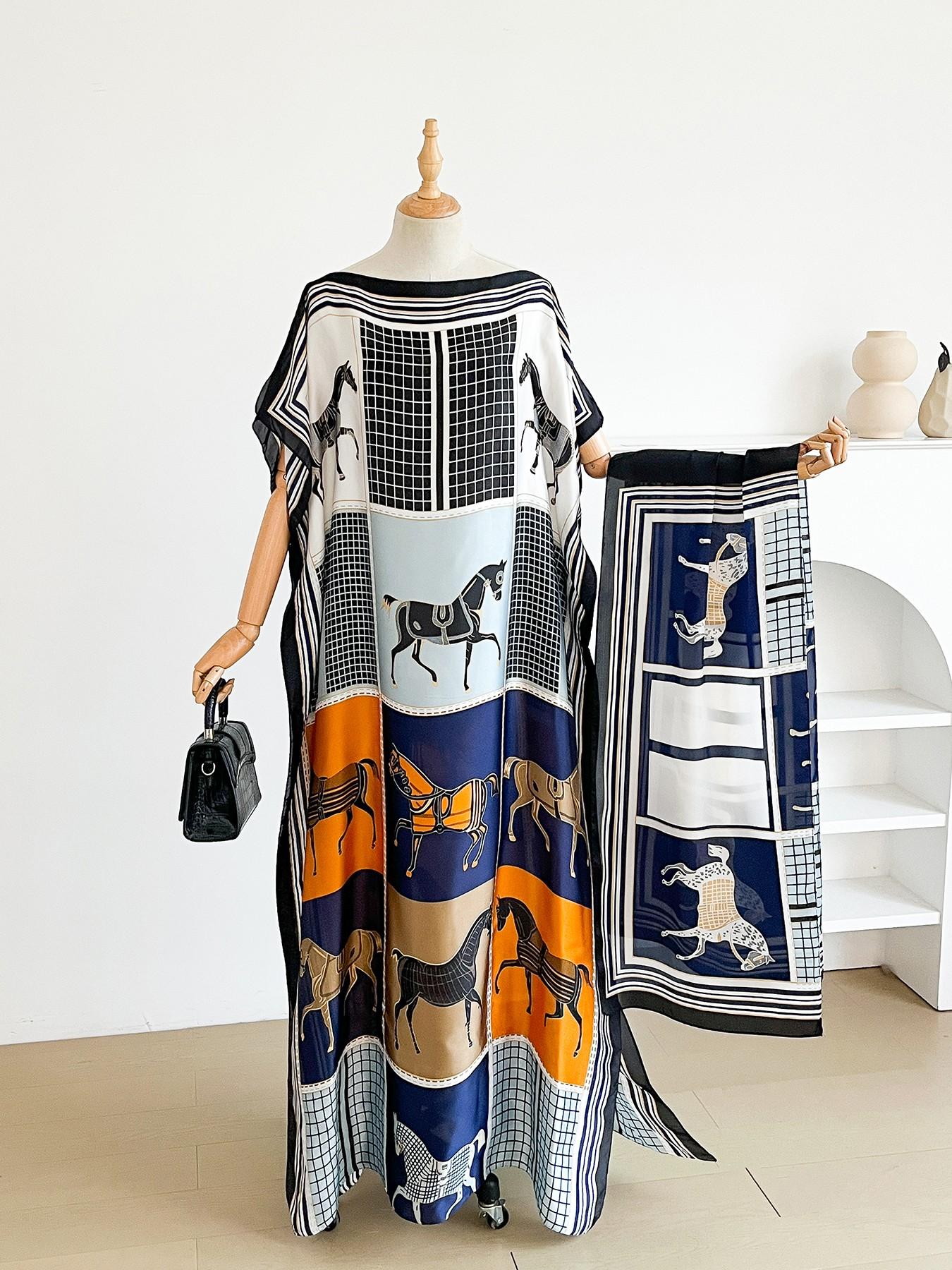 Women's Leopard Print Long Sleeve Kimono & Bandana Set, Casual Open Front Outerwear & Square Scarf Set for Beach Vacation, Ladies Clothes Accessories for All Seasons