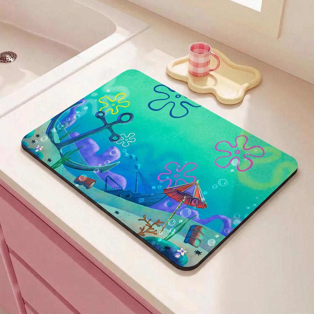 Funny S-SSpongeBob SquarePantsS Floor Mat Eco Friendly Diatomite Antibacterial Odor Resistant Floor Mat Super Absorbent Quick Drying Non Slip Washable Bath Rug for Kitchen Bathroom Shower Home Decor