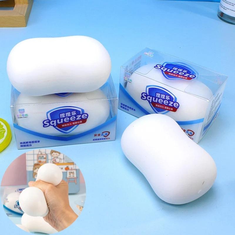 Fake White Soap Squishy Slime Cube Soft Slow Rising Sensory Toy Stress Relief Fidget Tool Home Office Room Decoration Festival Gift for Teens Adults