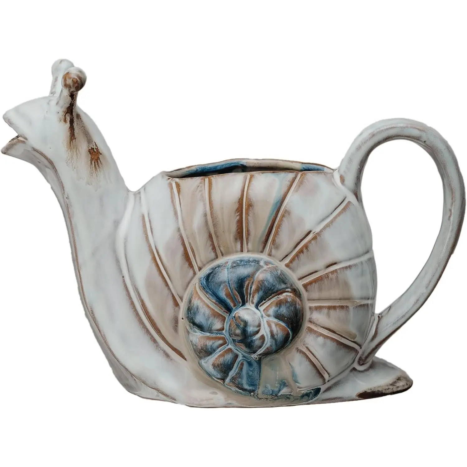 26-Ounce Snail Shaped Stoneware Watering Can, Multicolor