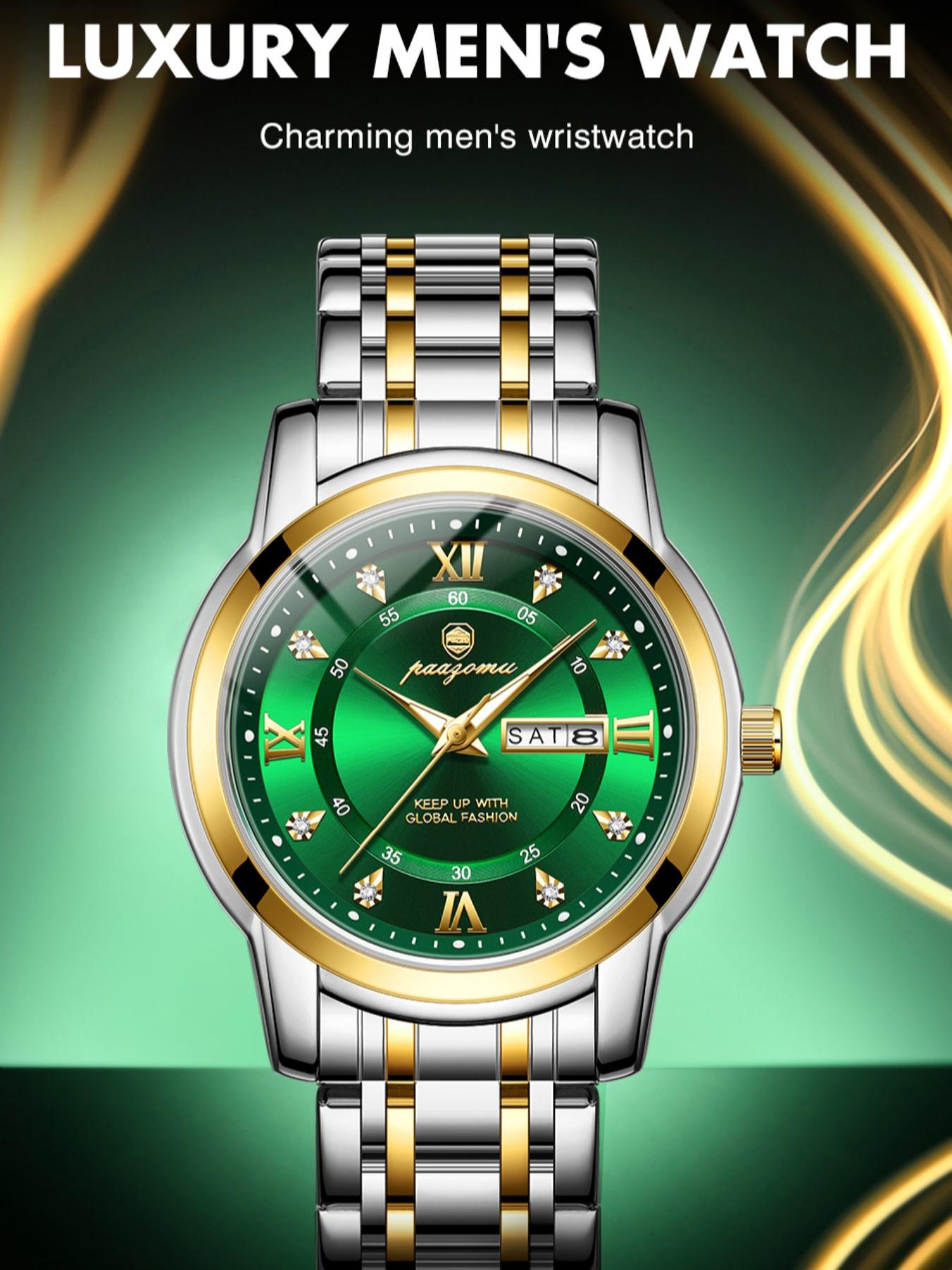 Paazomu Luxury Men's Watch, Waterproof Luminous Date, Stainless Steel Sport Fashion, Quartz Watch for Men, Stylish Male Clock