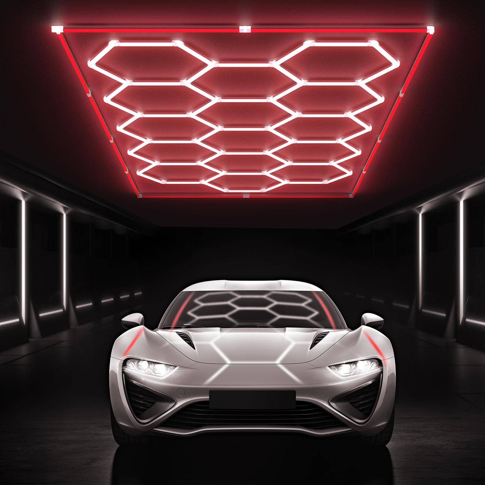 HYPERLITE 624W Hexagon LED Light ，Garage Light – Ultra-Bright Honeycomb Ceiling Lighting, 62,400LM Flicker-Free Daylight, DIY Plug-In Installation for Garage, Workshop, Basement, Car Detailing & Showrooms，SpringGlowUp