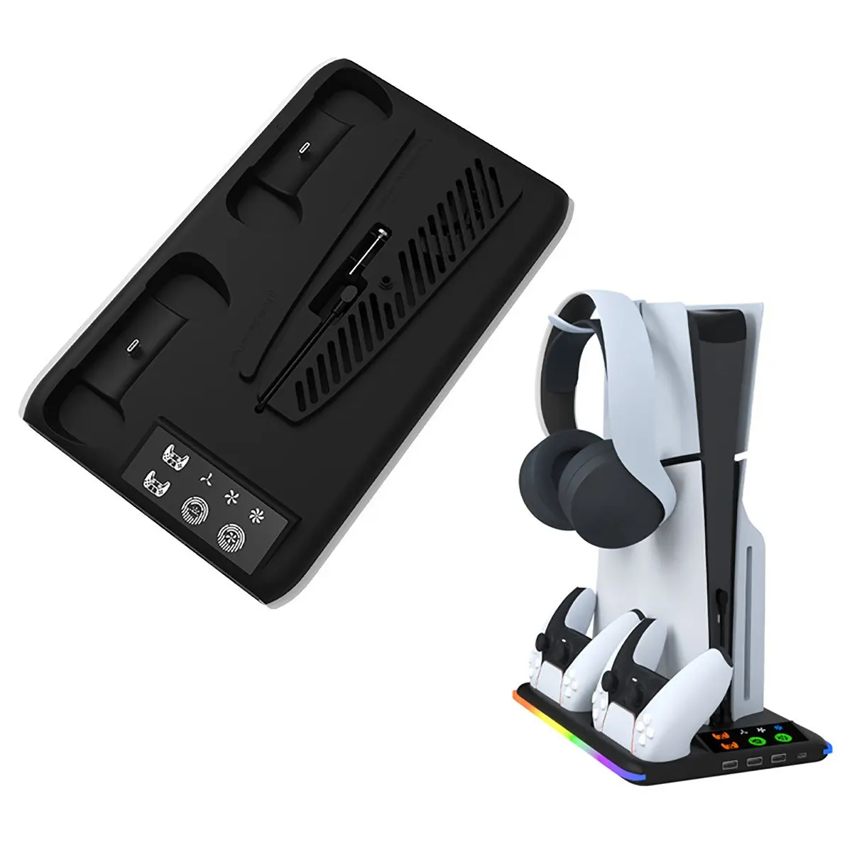 Cooling Fan Dock For PS5 Slim/PS5,Charger Charging dock For PS5 Slim/PS5 Controller RGB lighting mode Adjustable air speed in 3 levels With USB cable Electronic Gadgets Accessories