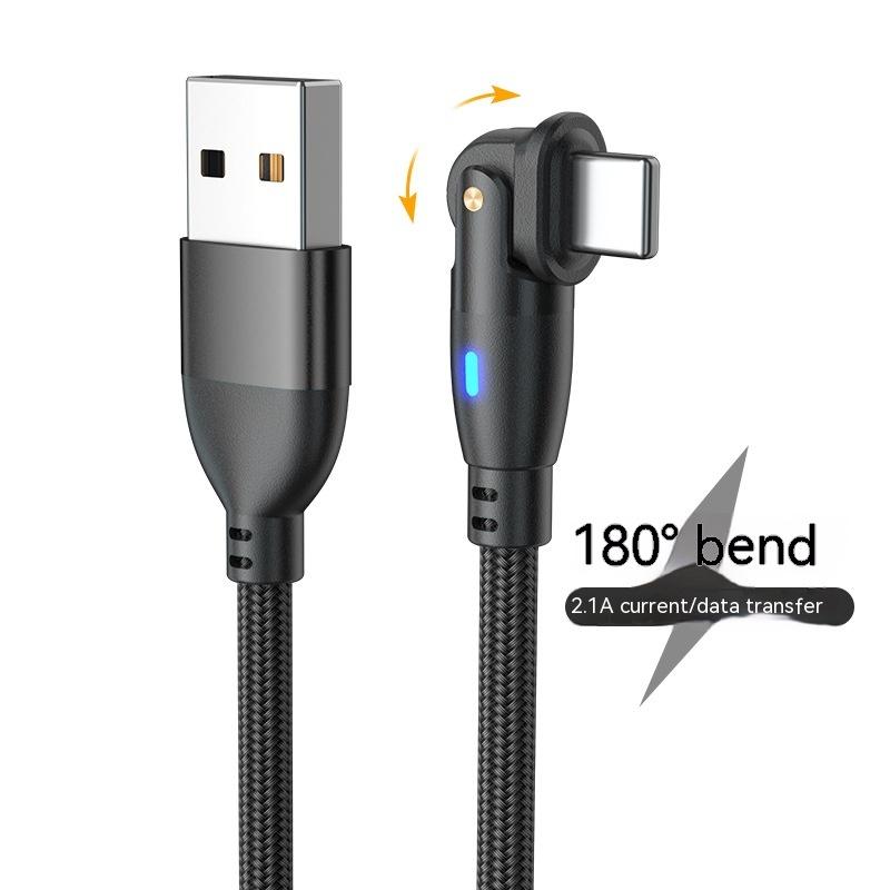 Alloy 3A Speed C-Type Mobile USB Charging Cable, 2m Fast Charger Cable for Android Phones & Game Users, 180-Degree Bending Design, 2-in-1 Game-Ready Micro-USB Alternative