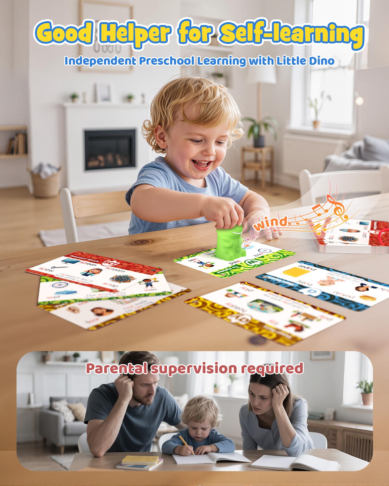 KOKODI Dinosaur Talking Flash Cards with Interactive Learning Stickers Montessori Phonics & Sight Words Set 148 Cards 592 Words 5 Categories 6 Stickers Educational Toy for Kids - Flashcards