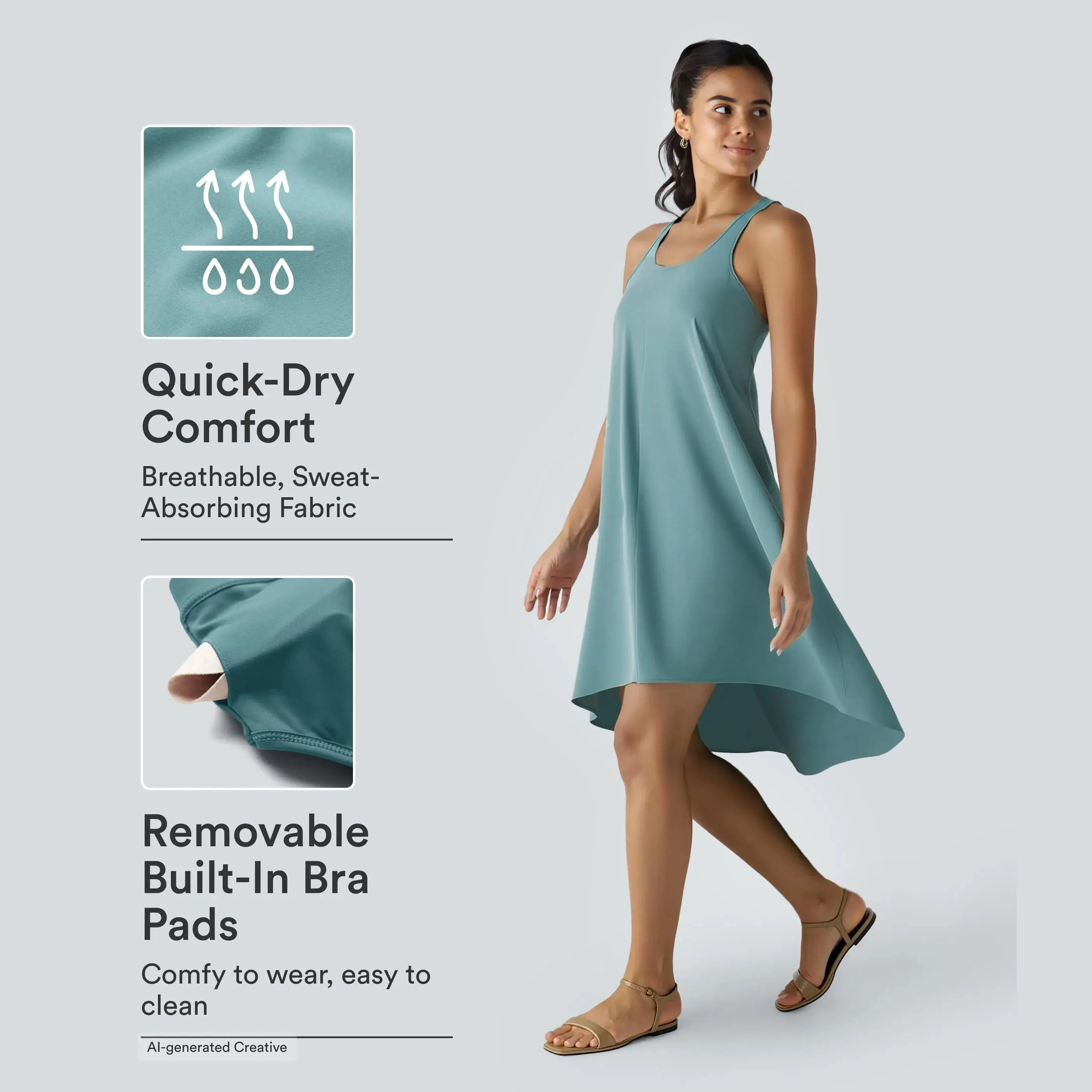 【Creator’s Pick】Halara Breezeful RacerPocket High Low Flowy Midi Quick Dry Casual Dress