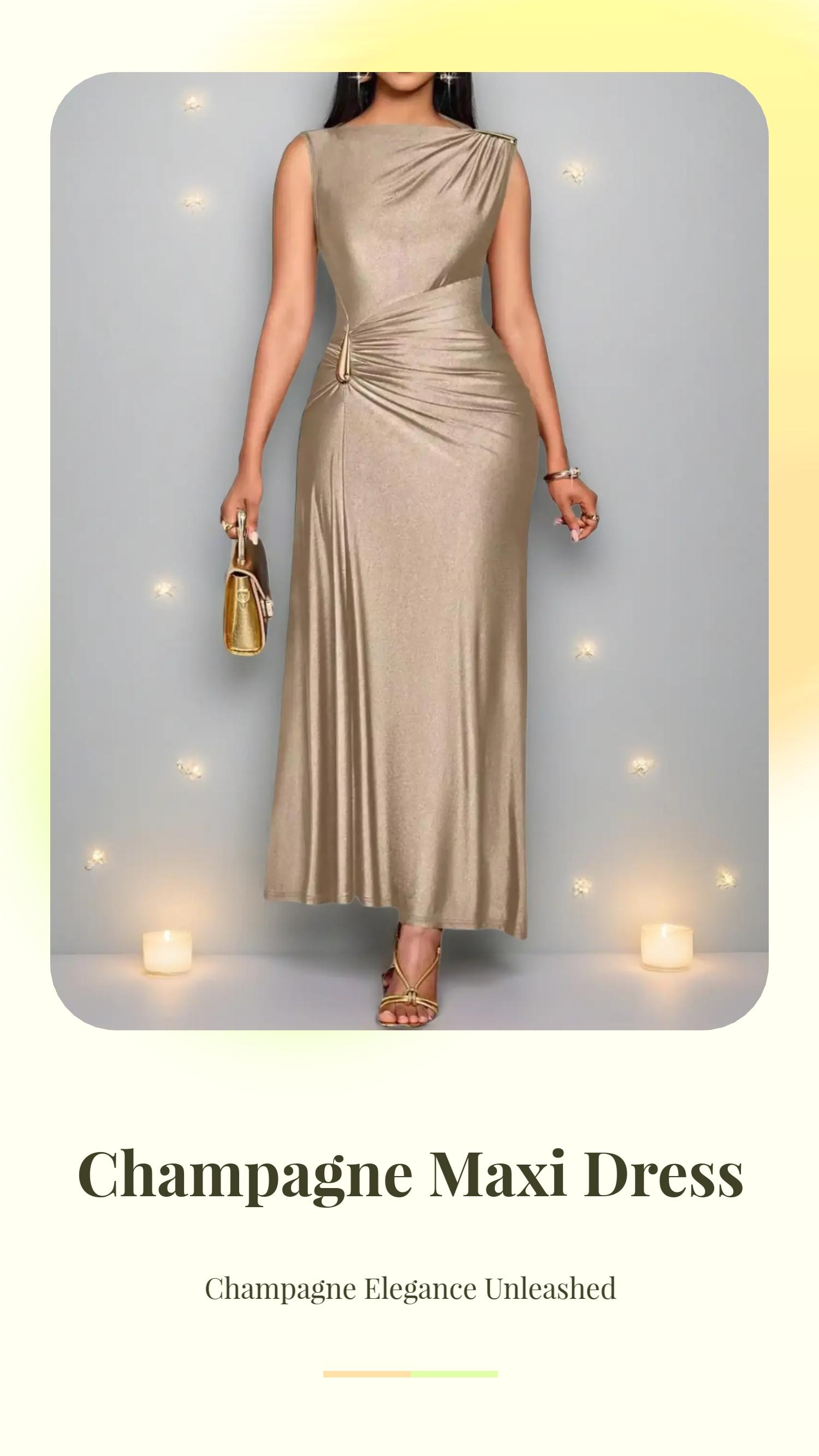 Champagne Color Asymmetric Metal Button Dress, Sleeveless Long Dress, Slim Fit, Elegant Evening Gown, Party Wear, Office Style, Yhsp105