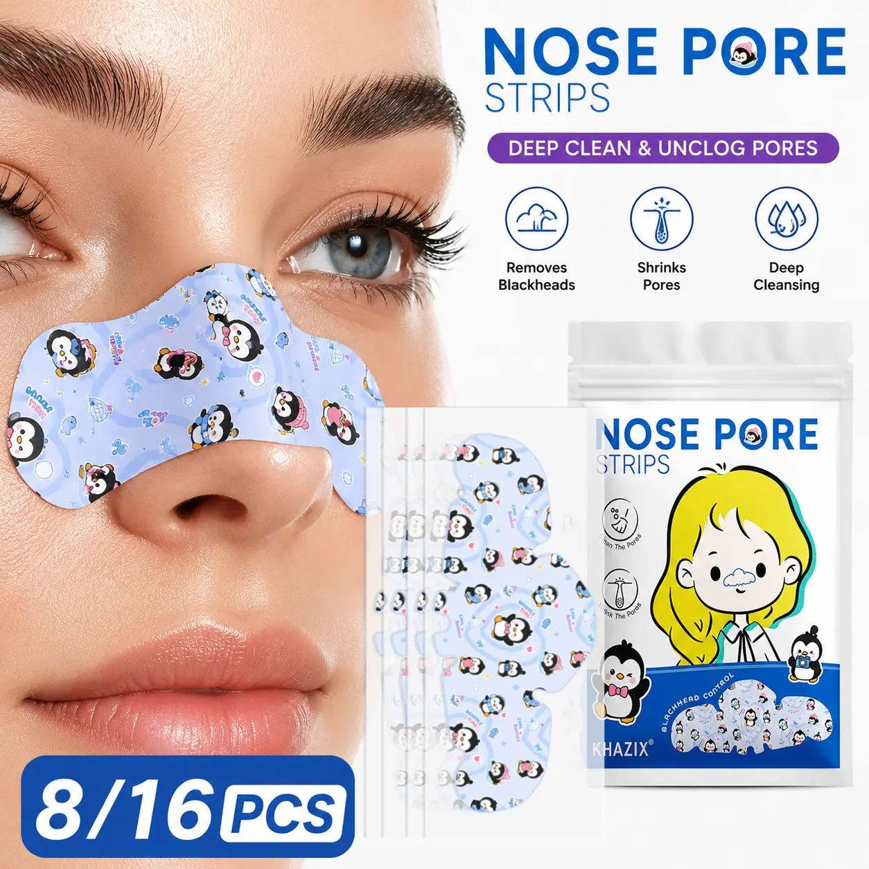 Alcohol-Free Pore Cleansing Nose Strips, Deep Clean & Tighten Pores, Remove Blackheads & Whiteheads, Light, Gentle Formula, Daily Skincare Tool