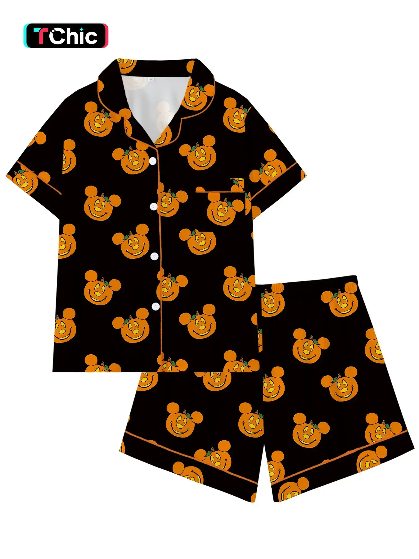 Halloween Cute Pumpkin Cartoon Pajama Set, Short Sleeve Loose-Fitting Sleepwear, Comfortable for All Seasons, Perfect Gift
