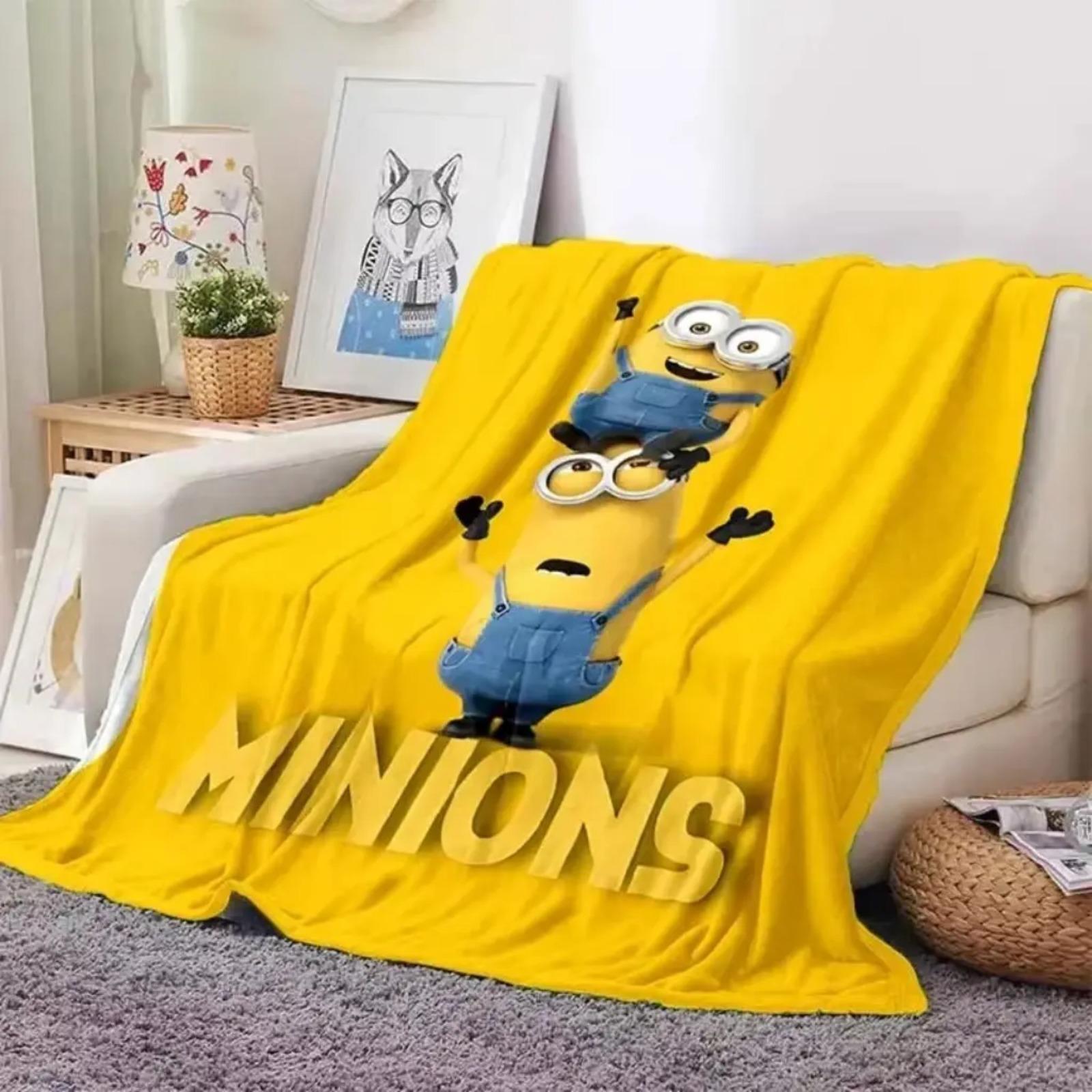 Cute Minions Printed Flannel Blanket 6 Sizes Soft Cozy Lightweight AC Throw Blanket Kids Adults Sofa Bed Bedroom Living Room Outdoor Travel Cartoon Bedding Movie Night Home Decor Gift Halloween Christmas Birthday Viral Blanket