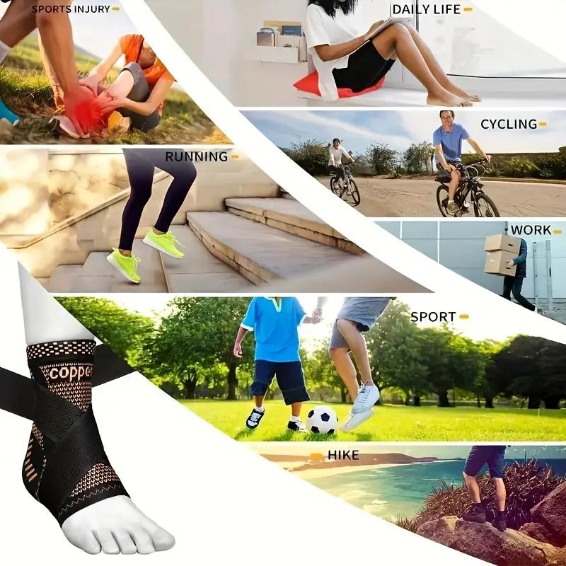 Adjustable Multi-Size Copper Ankle Compression Sleeves (1 Pair) - Athletic Arch Support Brace for Achilles Tendonitis, Breathable Fabric That Wicks Moisture for Dry Foot, Ankle Stabilizer for Daily Walking
