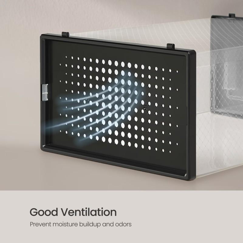 12-Pack Extra Large Shoe Storage Boxes, Transparent Plastic Stackable Organizer, Space-Saving Sports Shoes Rack for Closet, Entryway, Under Bed