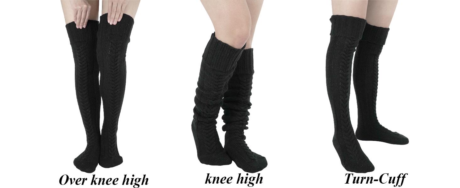 BomKinta Cozy Knit Thigh High Socks for Boots Soft Fabric Elastic Fit Ladies Size 5-10 Warm Durable Fashionable Striped Design for Fall Halloween Style Thighhighs Womenswear Bridal Basic Bg Knitwear Minimalist