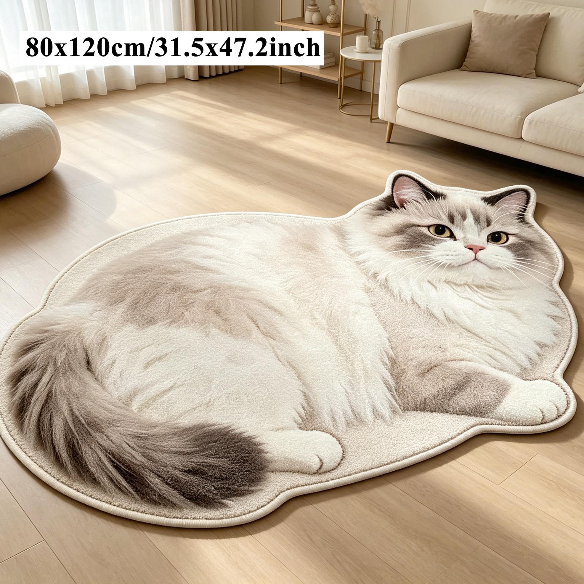 Soft Cute Cat Shape Rug, Hand Wash Only, Indoor Use, Perfect for Living Room, Bedroom, Study, Bathroom, Kitchen, Hallway Decor