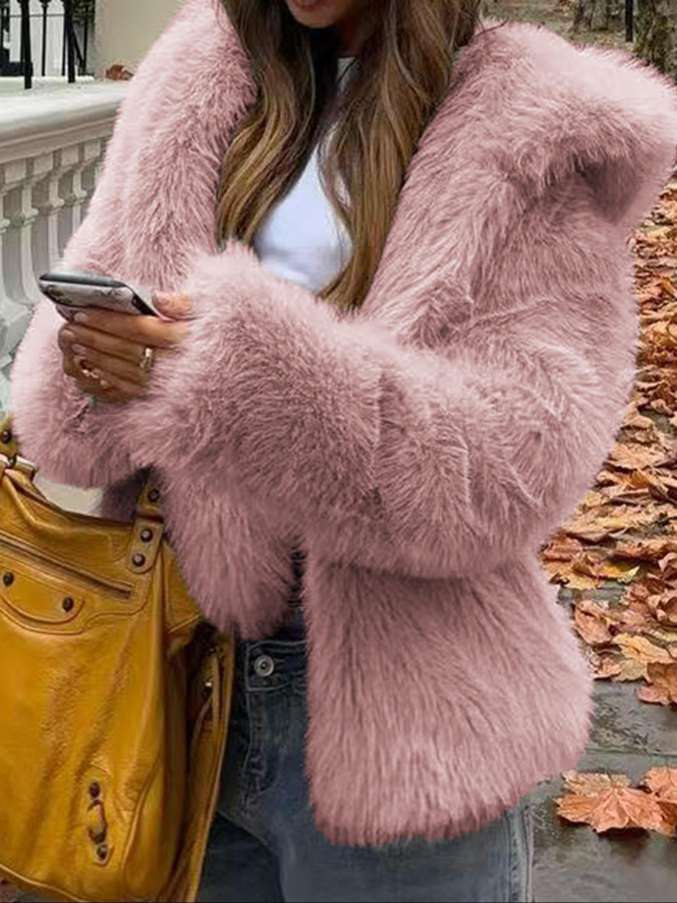 Women's Casual Faux Fur Hooded Jacket, Short Fall & Winter Coat, Medium-Weight with a Luxe Feel, Fitted Design