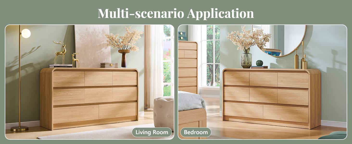 Aitjunz Modern 8 Drawers Dresser for Bedroom, 55" Wide Dressers & Chest of Drawers w/Curved Profile Design, Wood Mid Century Storage Dressers Organizer for Bedroom, Living Room, Natural Oak