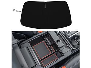 2020-2026 Ford Explorer Console Organizer Tray - Compatible with 2020+ Ford Explorer Deep Armrest Storage Box with Coin Holder & Non-Slip Mats, Red Interior 6th Gen Explorer Accessories