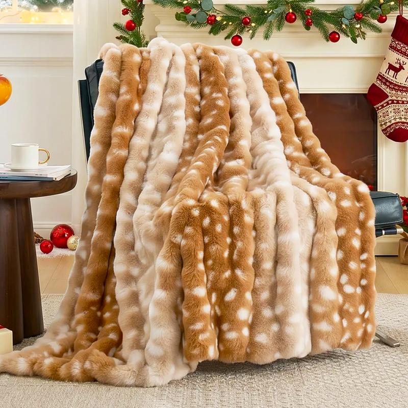 Cozy Bliss 630GSM Faux Rabbit Fur Bubble Throw Blanket - Soft, Warm, Fluffy Plush Blanket for Anxiety Relief, Deer Print Blanket, Bedding, Room Decor, Home Goods, Perfect Gift for Adulting Women (Womens Gifts)