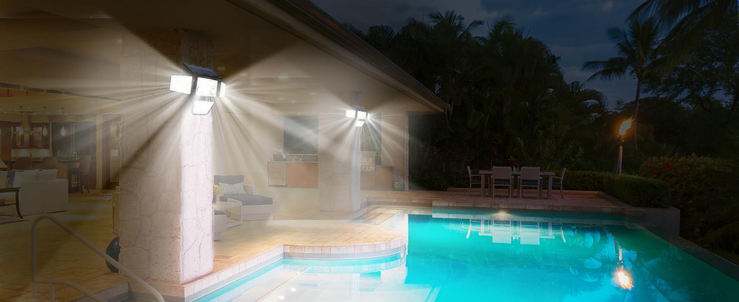 LYWALT Solar Motion Sensor Lights-4 Heads 3000LM, IP65Waterproof, 270°Wide Angle Lighting Security Light for Yard, Garage, Porch, Pool,Garden,Barn,Patio,Thanksgiving home decor,Holiday Haul,Christmas gifts